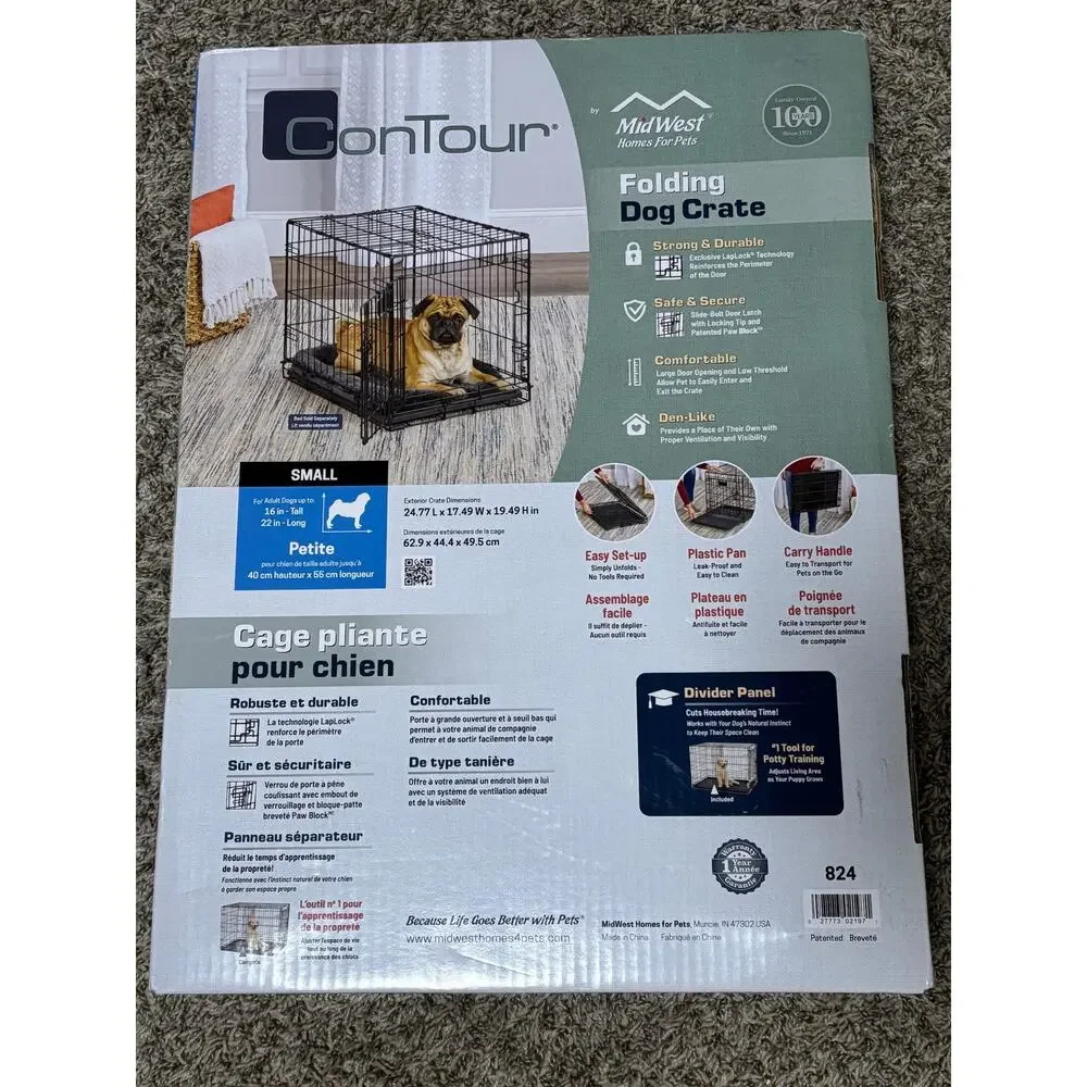 Contour 824 Satin Black Electro-Coat 1-Door Folding Dog Crate fits 16x22 dog